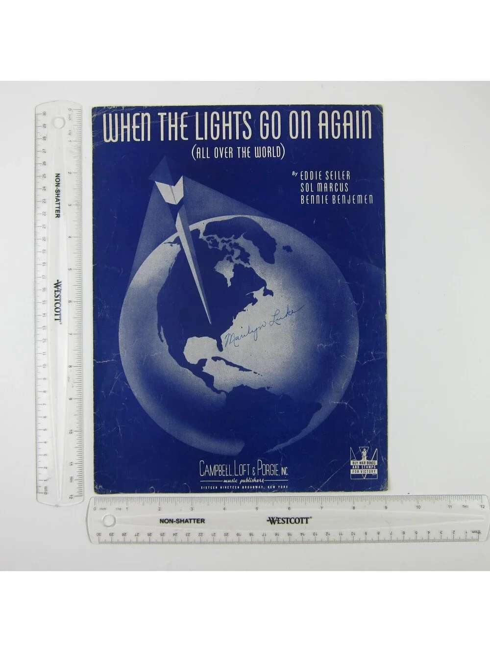 Sheet Music When the Lights Go on again (All over the World ) WW2 Vintage 1942